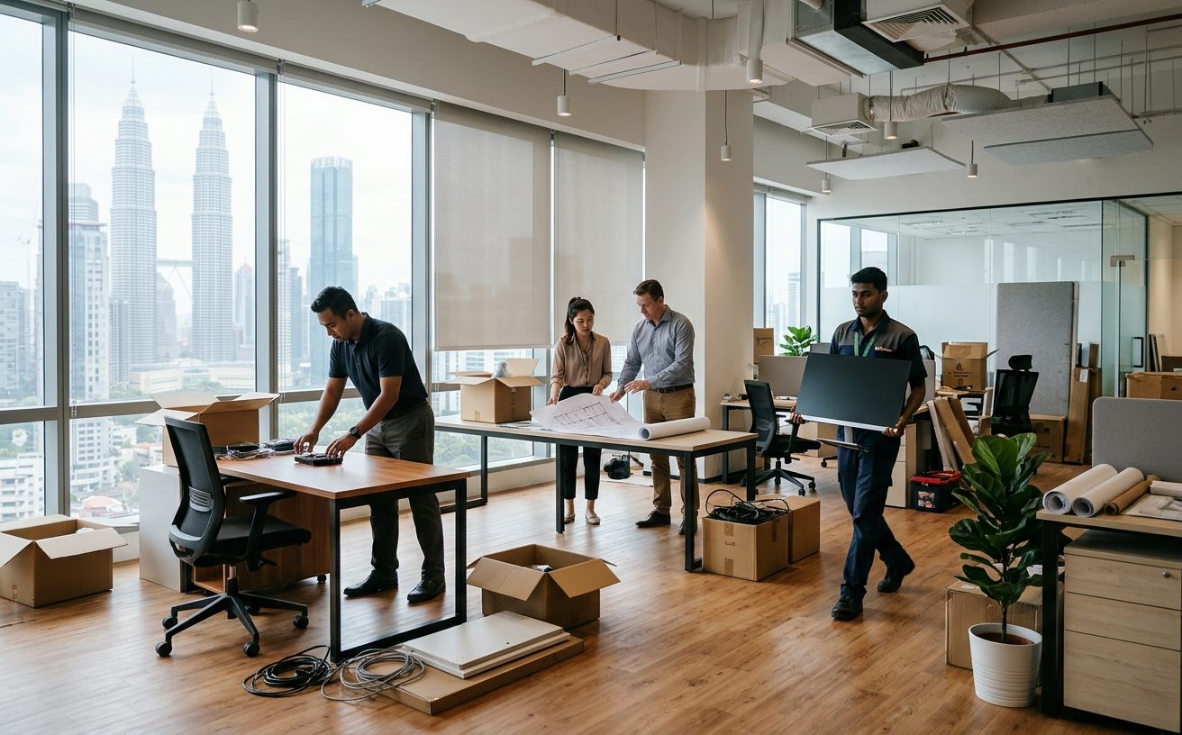 Modern office floor in Selangor being prepared for a new business